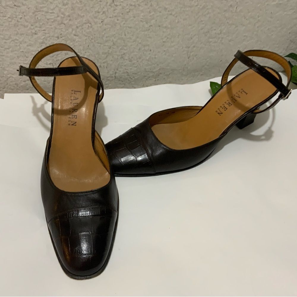 Lauren Ralph Lauren Women Black Ankle Strap Heel Shoe Size 8 B